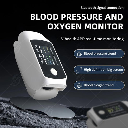 2-in-1 Bluetooth Blood Oxygen & Blood Pressure Monitor – Finger Pulse Oximeter, Real-Time SpO₂/PR/BP Tracking, Sleep Monitoring, Alerts & Alarms