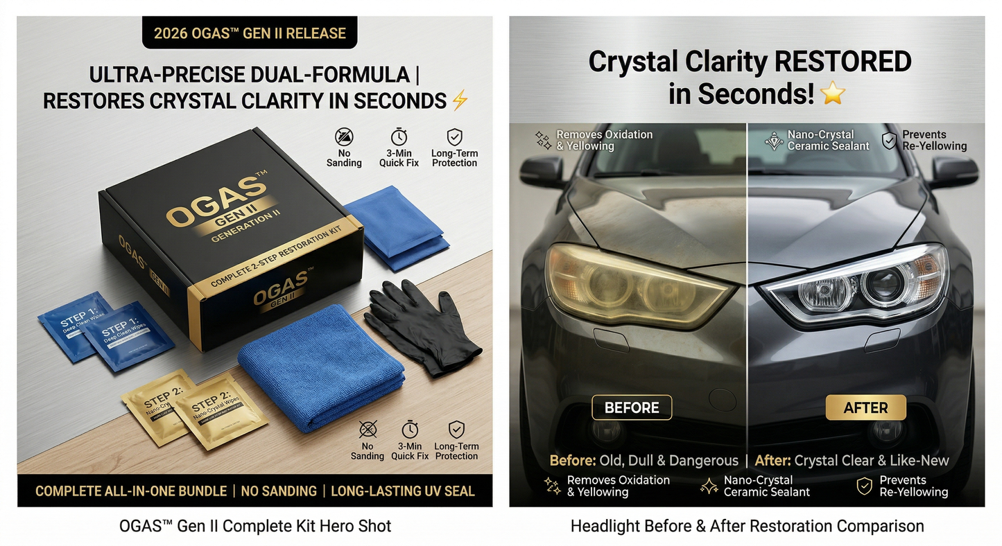 [2026 GEN II] OGAS™ Headlight Restoration Kit | No-Sanding 2-Step Nano-Crystal Coating (Full Set w/ Gloves & Towels)
